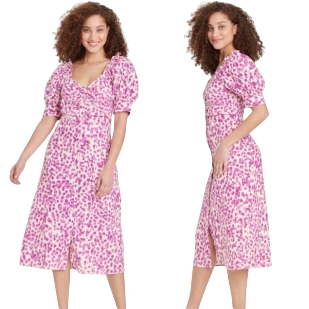 Who What Wear Linen Cottagecore Garden Romantic Breathable Midi Dress Lilac S